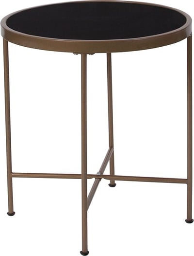 Chelsea Collection Black Glass End Table with Matte Gold Frame