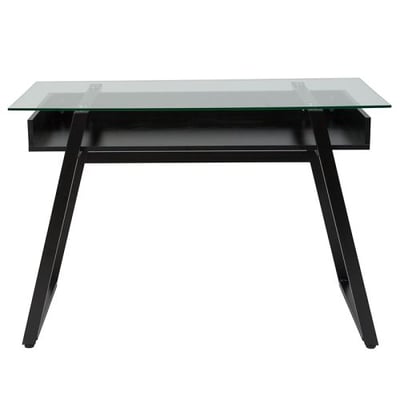 Huntley Glass Computer Desk with Shelf and Black Metal Legs