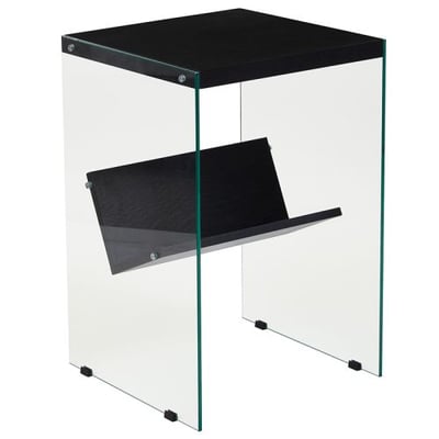 Highwood Collection Dark Ash Finish End Table with Shelves and Glass Frame