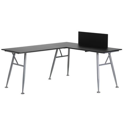 Black Laminate L-Shape Computer Desk with Silver Metal Frame