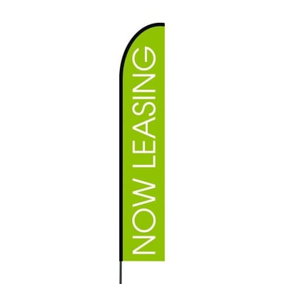 Now Leasing Flag, 15 Foot Feather Banner Pole Kit, Evo Flex Banner, Outdoor (Light Green)