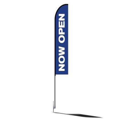 15' Foot Feather Banner Pole Kit, Flex Banner Evo with NOW OPEN Print Flag