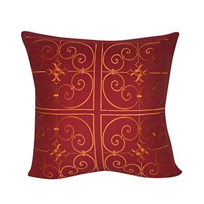 Loom & Mill P0387-2121P Red Damask Decorative Pillow, 21 x 21