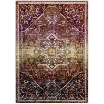 Modway Success Kaede Transitional Distressed Vintage Floral Persian Medallion 8x10 Area Rug, Multicolored