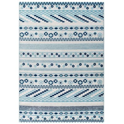 Modway Reflect Cadhla Vintage Abstract Geometric Lattice 8x10 Indoor and Outdoor Area Rug, Ivory and Blue