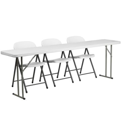 8-Foot Plastic Folding Training Table Set with 3 White Plastic Folding Chairs