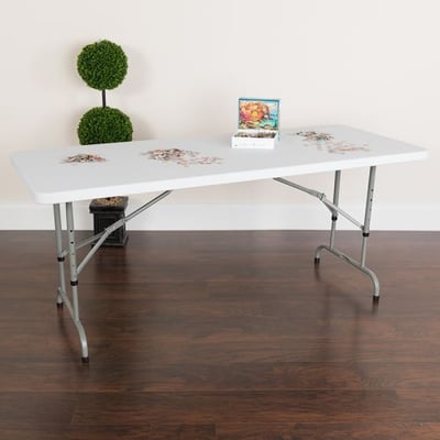 6-Foot Height Adjustable Granite White Plastic Folding Table