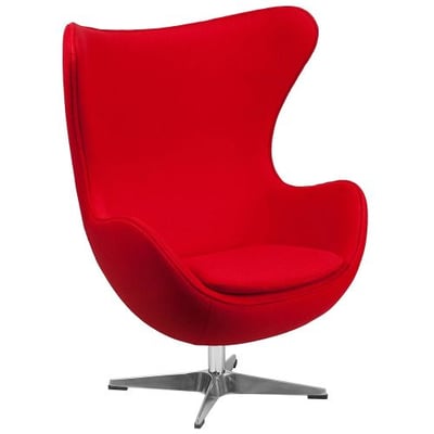 Red Wool Fabric Egg Chair with Tilt-Lock Mechanism