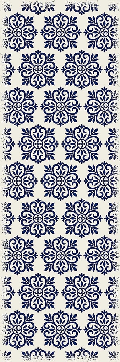 Table in a Bag RUG1B26 Vinyl Rug, 2'x6', Blue and White