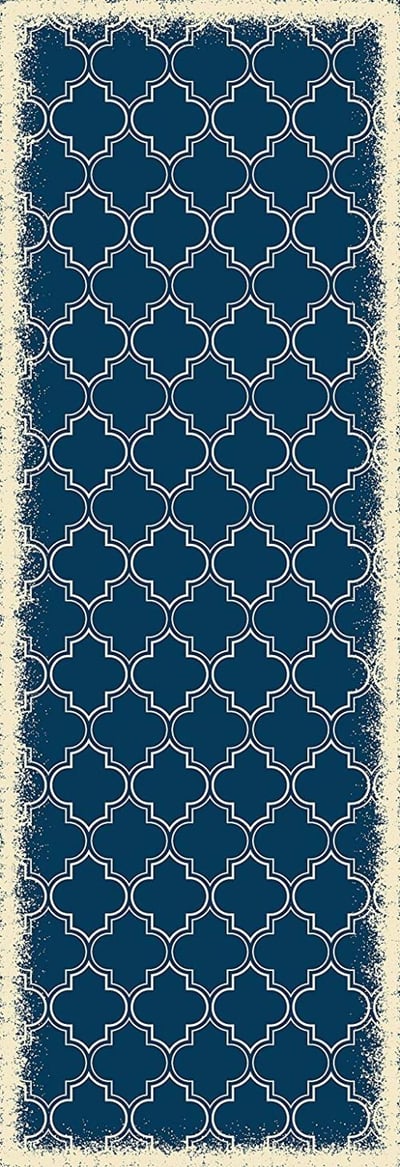 Table in a Bag RUG9B26 Vinyl Rug, 2'x6', Blue and White
