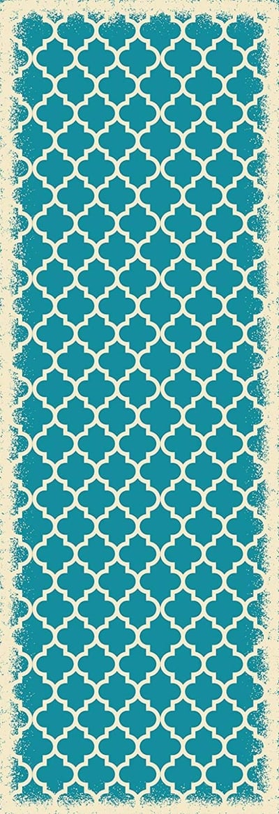 Table in a Bag RUG9T26 Vinyl Rug, 2'x6', Teal and White