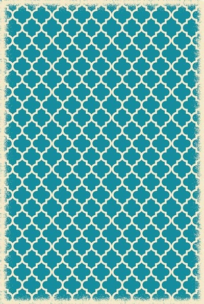 Table in a Bag RUG9T46 Vinyl Rug, 4'x6', Teal and White