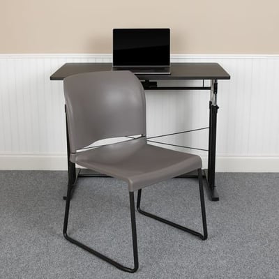 HERCULES Series 880 lb. Capacity Gray Full Back Contoured Stack Chair with Black Powder Coated Sled Base