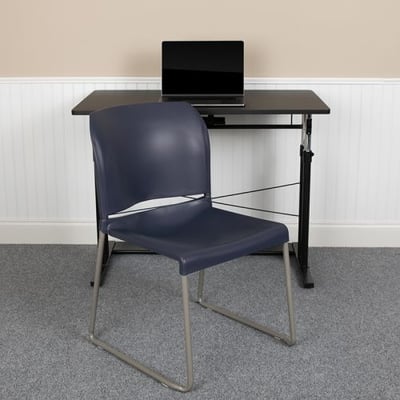 HERCULES Series 880 lb. Capacity Navy Full Back Contoured Stack Chair with Gray Powder Coated Sled Base
