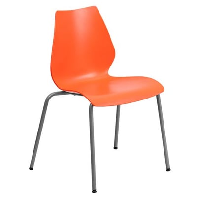 HERCULES Series 770 lb. Capacity Orange Stack Chair with Lumbar Support and Silver Frame