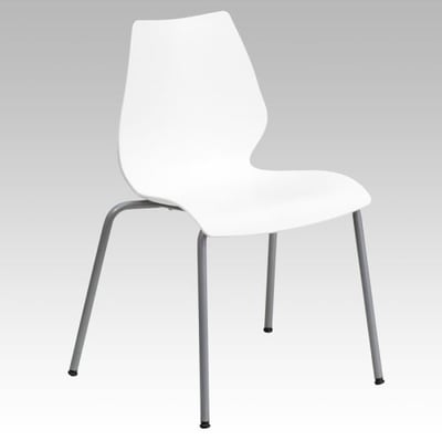 HERCULES Series 770 lb. Capacity White Stack Chair with Lumbar Support and Silver Frame