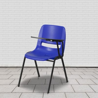 Blue Ergonomic Shell Chair with Left Handed Flip-Up Tablet Arm