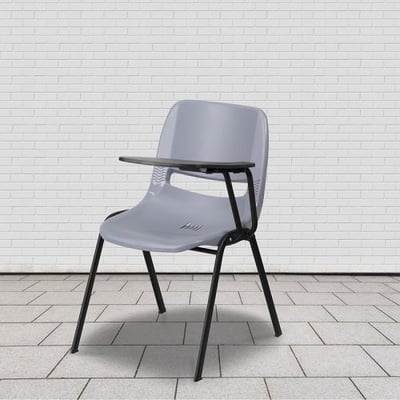 Gray Ergonomic Shell Chair with Left Handed Flip-Up Tablet Arm
