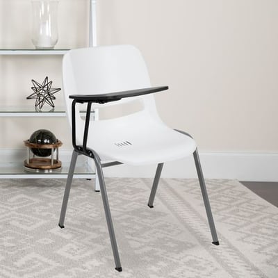White Ergonomic Shell Chair with Right Handed Flip-Up Tablet Arm