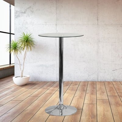 23.5'' Round Glass Table with 35.5''H Chrome Base