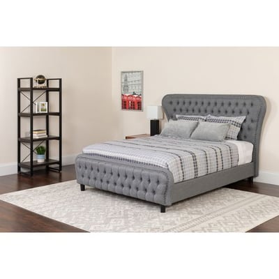 Cartelana Tufted Upholstered Full Size Platform Bed with Silver Accent Nail Trim in Light Gray Fabric