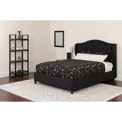 Valencia Tufted Upholstered Full Size Platform Bed in Black Fabric