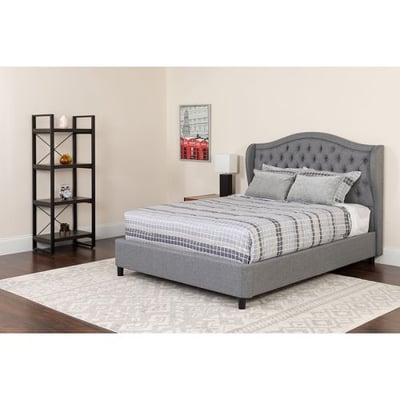 Valencia Tufted Upholstered King Size Platform Bed in Light Gray Fabric