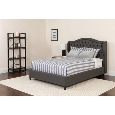 Valencia Tufted Upholstered Full Size Platform Bed in Dark Gray Fabric