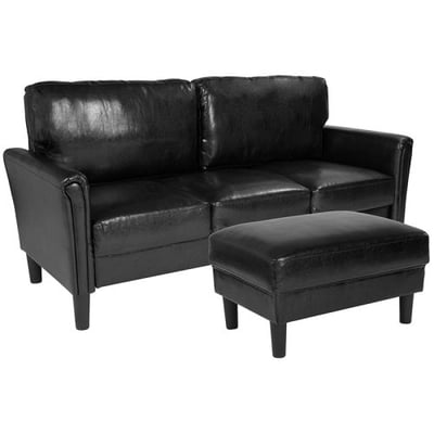 Bari Upholstered Sofa and Ottoman in Black LeatherSoft