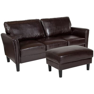 Bari Upholstered Sofa and Ottoman in Brown LeatherSoft