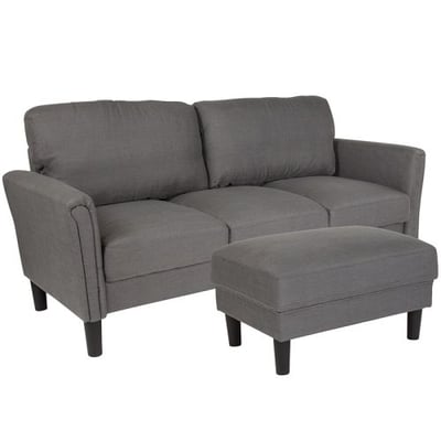 Bari Upholstered Sofa and Ottoman in Dark Gray Fabric