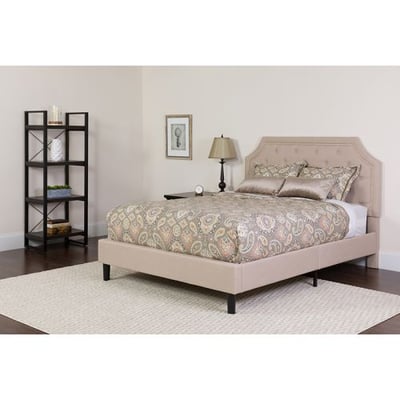 Brighton Full Size Tufted Upholstered Platform Bed in Beige Fabric