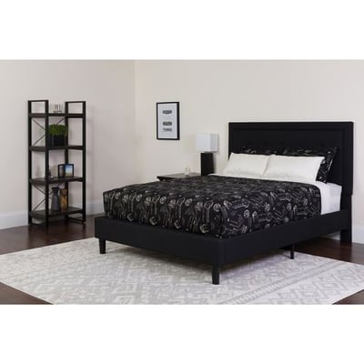 Roxbury Full Size Tufted Upholstered Platform Bed in Black Fabric
