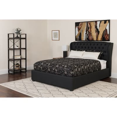 Barletta Tufted Upholstered Full Size Platform Bed in Black Fabric with Pocket Spring Mattress