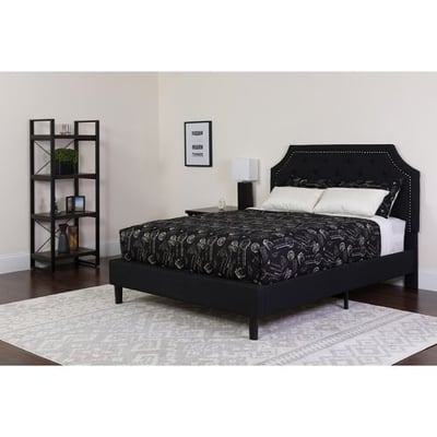 Brighton Full Size Tufted Upholstered Platform Bed in Black Fabric with Memory Foam Mattress