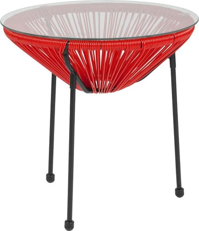 Valencia Oval Comfort Series Take Ten Red Rattan Table with Glass Top
