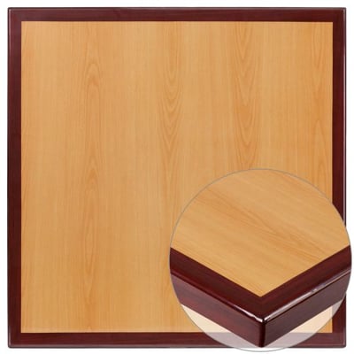 24'' Square 2-Tone High-Gloss Cherry / Mahogany Resin Table Top with 2'' Thick Drop-Lip