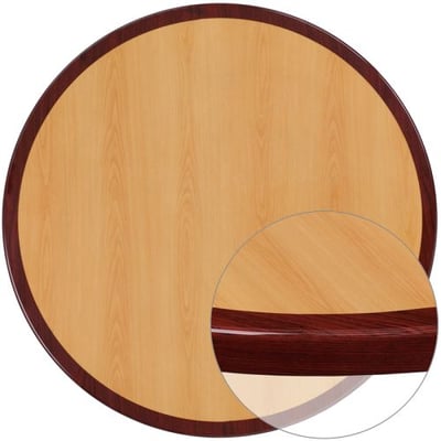 24'' Round 2-Tone High-Gloss Cherry / Mahogany Resin Table Top with 2'' Thick Drop-Lip