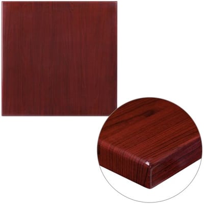 24'' Square High-Gloss Mahogany Resin Table Top with 2'' Thick Drop-Lip