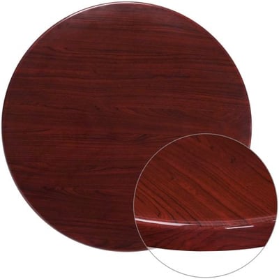 36'' Round High-Gloss Mahogany Resin Table Top with 2'' Thick Drop-Lip