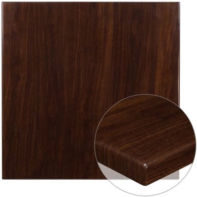 36'' Square High-Gloss Walnut Resin Table Top with 2'' Thick Drop-Lip