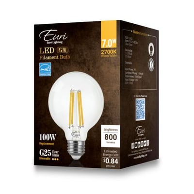 Euri Lighting 032274-7 watt 120 volt G25 Medium Screw Base 2700K Clear Dimmable LED Filament (VG25-3020E)