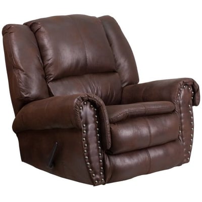 Contemporary Breathable Comfort Padre Espresso Fabric Rocker Recliner with Brass Accent Nail Trim