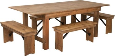 Flash Furniture HERCULES Series 7' x 40'' Antique Rustic Folding Farm Table and Four Bench Set