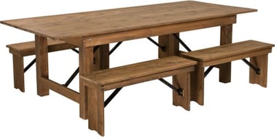 Flash Furniture HERCULES Series 8' x 40'' Antique Rustic Folding Farm Table and Four Bench Set