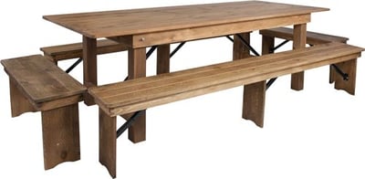 Flash Furniture HERCULES Series 8' x 40'' Antique Rustic Folding Farm Table and Four Bench Set