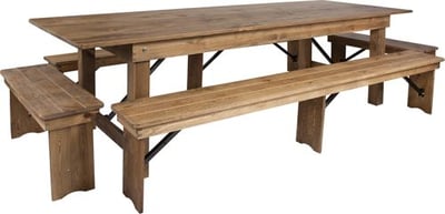 Flash Furniture HERCULES Series 9' x 40'' Antique Rustic Folding Farm Table and Four Bench Set
