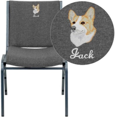 Embroidered HERCULES Series Heavy Duty Gray Fabric Stack Chair