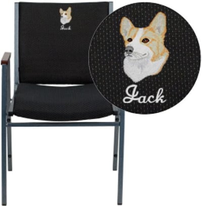Embroidered HERCULES Series Heavy Duty Black Dot Fabric Stack Chair with Arms