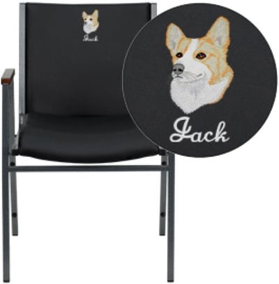 Embroidered HERCULES Series Heavy Duty Black Vinyl Stack Chair with Arms
